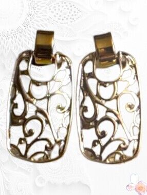 Filigree Clip On Earrings Periwinkle by Barlow Two Tone Sculpted Swirls 237